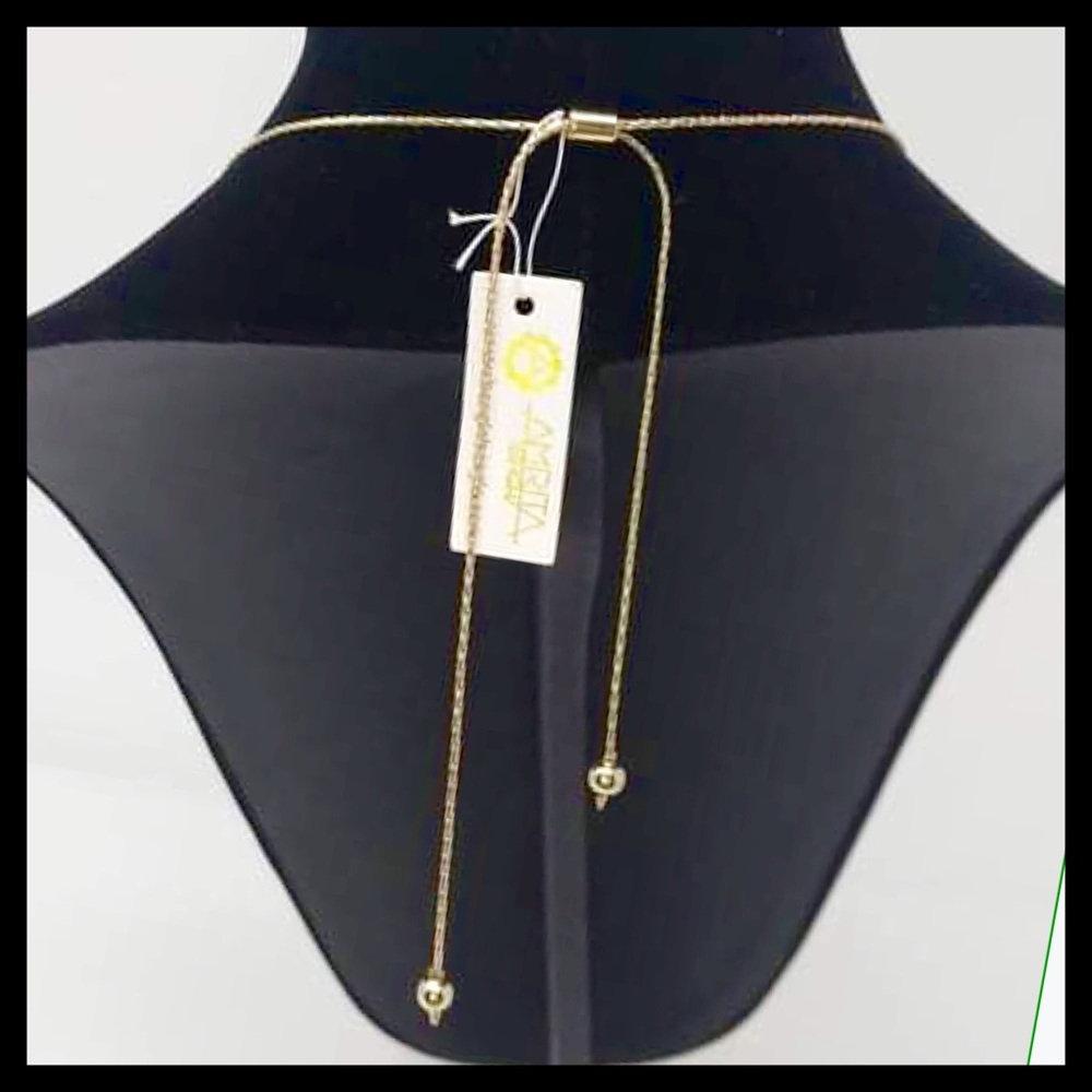 AMRITA SINGH Bib Necklace Clear Crystals & Sliding Gold Chain - Picture 6 of 8